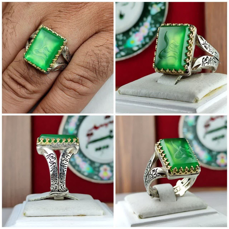 انگشتر مردانه عقیق سبز چهارگوش
